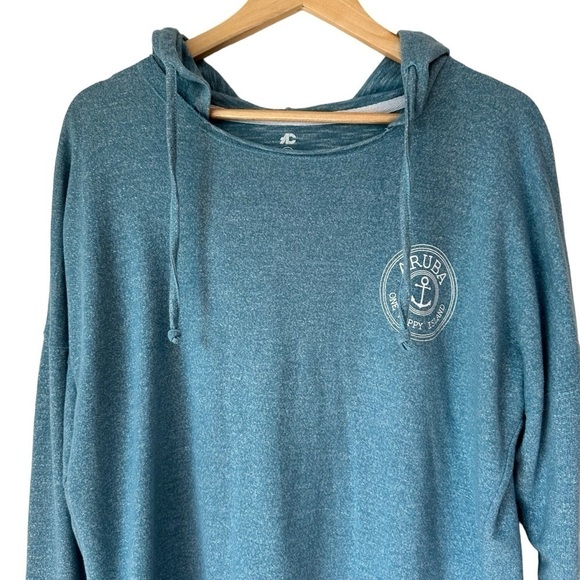 Aruba One Happy Island Teal Blue Long Sleeve Hoodie Top, Large - Picture 3 of 6